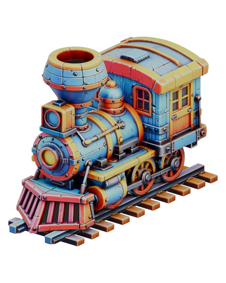 Steam locomotive, a colored 3D vehicle render